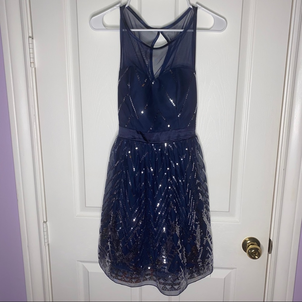 Crystal Doll Navy Blue and Silver Dress